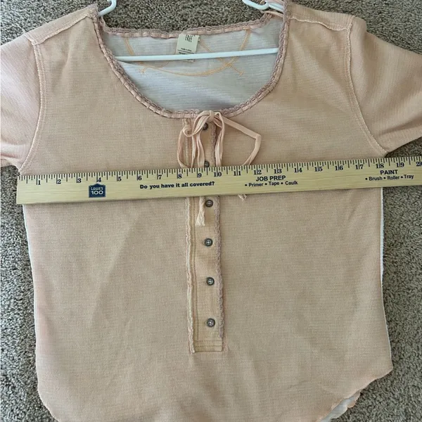 We The Free People Pink Cecelia Coquette Henley Bow Long Sleeve Top Size Large - Image 12