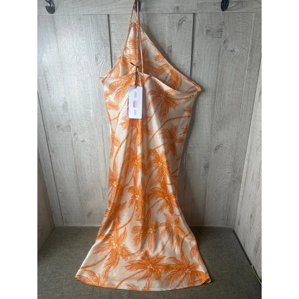 Future Collective Womens Small Slip Dress Orange White Palm Trees Beach Cruise - Image 2