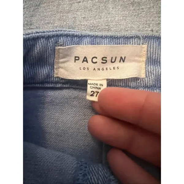 PacSun Light Wash Tulip Hem Back Zip 100% Cotton Denim Mini Skirt Size 27" - Image 4