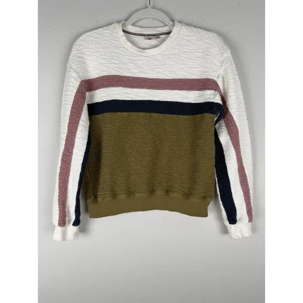 Faherty Vista Olive Cream Striped Pullover French‎ Terry Sweatshirt Womens Small - Image 4