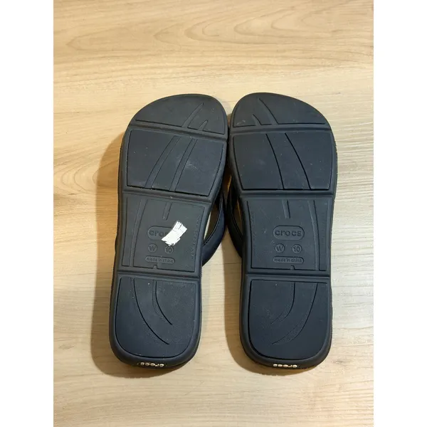 Crocs Flip Flop Sandals Black W10 Womens Padded Thong Beach Casual‎ - Image 8