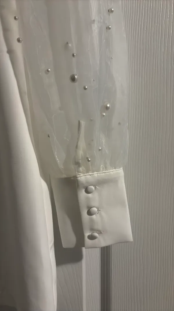 Main Strip Boutique White Dress Pearl Sleeves - Image 2