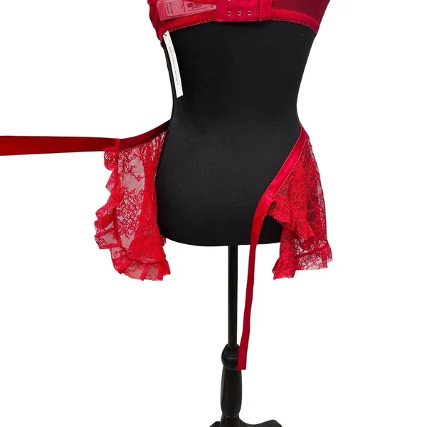 Victoria's Secret Sheer Lace Unlined Babydoll Top Bra Size Large Floral Red Sexy - Image 7