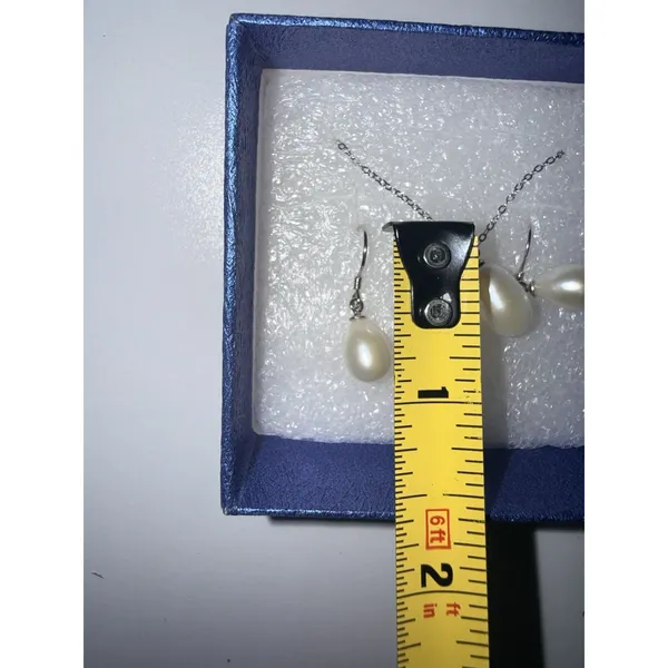 Freshwater White‎ Drop Pearl Pendant Necklace Earrings SET Sterling Silver - Image 3