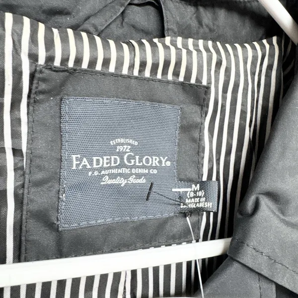 Faded Glory Jacket‎ Women Sz Medium Black Collared Button Front Rain Trench Coat - Image 2