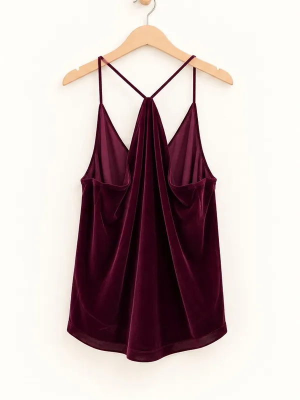 LOFT Burgundy Wine Velvet Racerback V-Neck Camisole Flowy Evening Dress Tank Top - Image 5