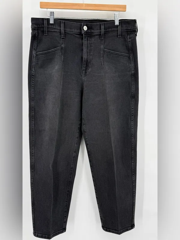 AYR The Beat Cotton High Rise Barrel Leg Ankle Crop Jean Washed Black Size 32 - Image 6