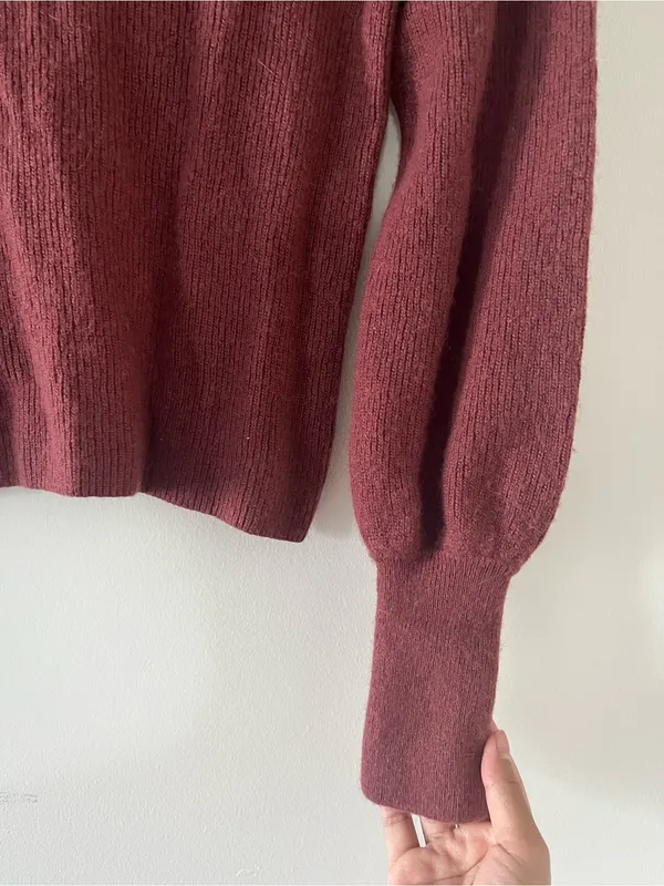 Madewell Wool Blend Puff Sleeve Knit Sweater XXS Red Burgundy Rustic Fall - Image 5