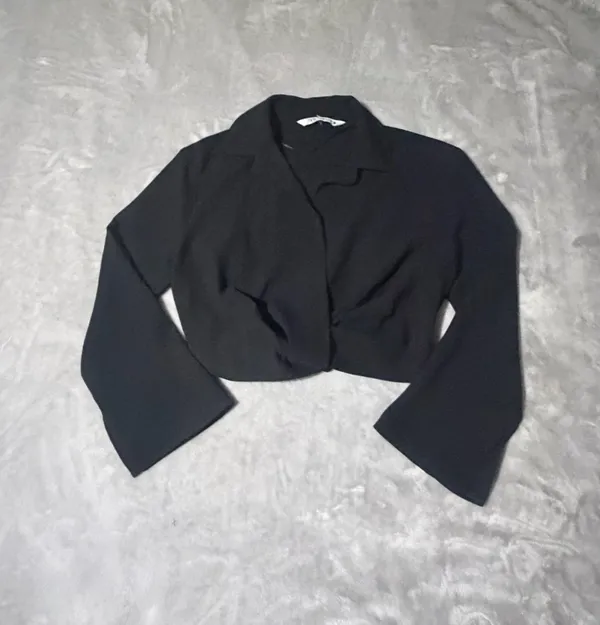 ZARA Black Cropped Tie-Front Jacket XS Long Sleeve Short Womens Casual Solid - Image 3