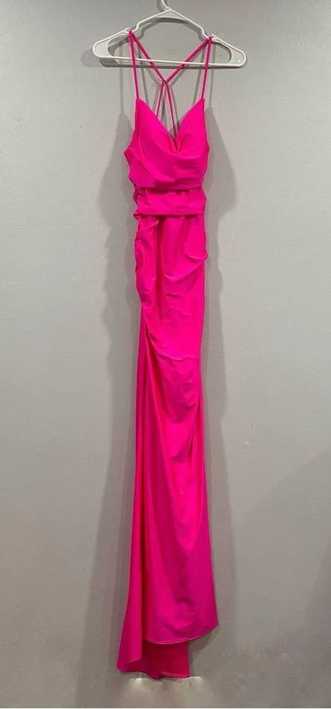 29020 Strappy Back Bodycon Maxi Gown Dress Neon Pink Size 6 - Image 2