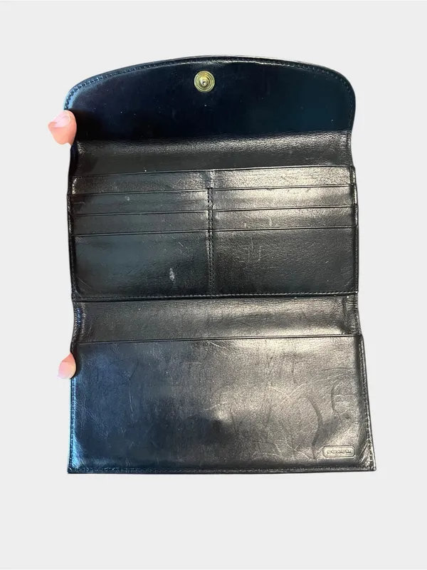 Vintage Coach Madison Black Leather Slim Envelope Trifold Wallet Made in Italy - Image 4