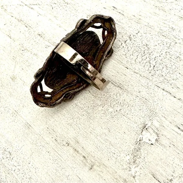 Turquoise tone silver tone adjustable ring - Image 8
