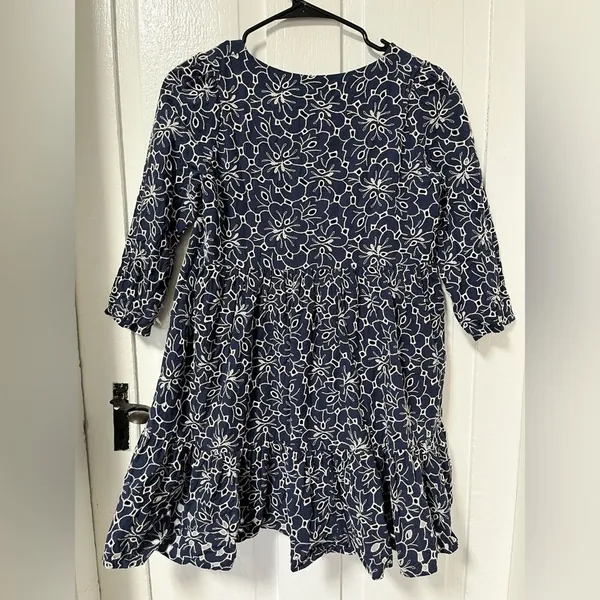 Sézane Aura babydoll eyelet floral 3/4 sleeve Dress in navy blue size 2 - Image 4