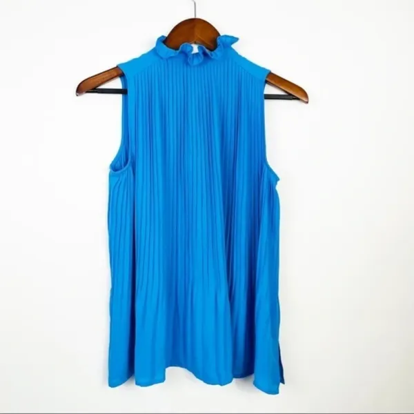 ANN‎ TAYLOR Loft Blue Pleated Sleeveless Blouse PS - Image 5