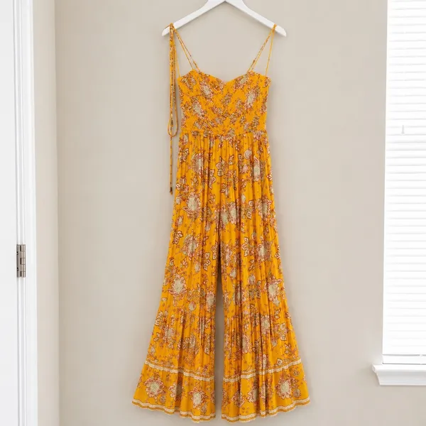 Free People Women's Little Of Your Love Jumpsuit in Marigold Combo Size Small - Image 2