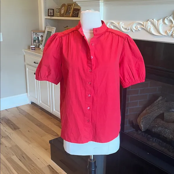 Red Cotton Puff Sleeve Blouse - Image 6