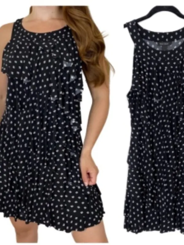 White House Black Market Black White Diamond Geometric Print Ruffle Tiered Dress - Image 2