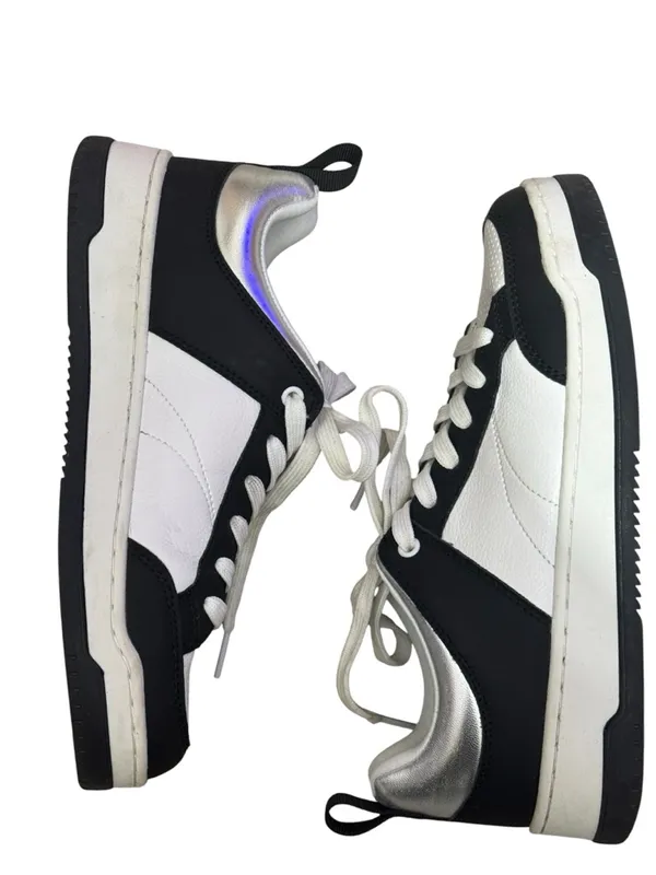 STEVE MADDEN Renegade Leather Sneakers 7 Black/White/Silver EUC - Image 6