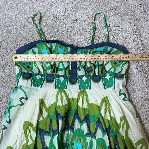 Aryeh Green‎ Blue Babydoll Kaleidoscope Print Cotton Mini Dress Straps Large - Image 3