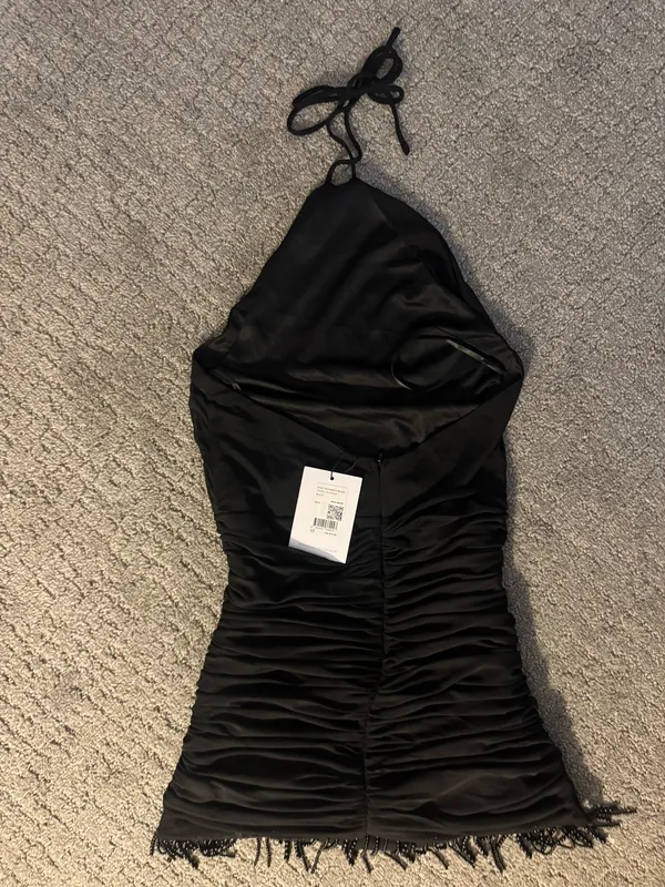 Princess Polly Halter Neck Bodycon Beaded Tassle Black Mini Dress - Image 2