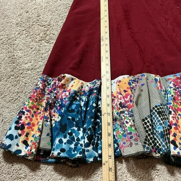 Bohemian Maxi Skirt Tiered Patchwork Ruffle Floral Print‎ Burgundy Boho Festival - Image 3