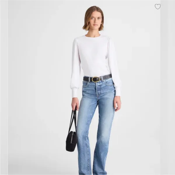 NWT Madewell Smocked Long-Sleeve Top in Soft Slub White Sz L - Small Mark - Image 2