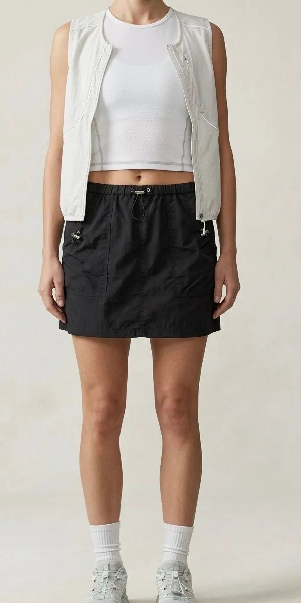Honey&Sparkle NWT Sz M Black Nylon Utility Cargo Mini Skirt Drawstring Waist - Image 3