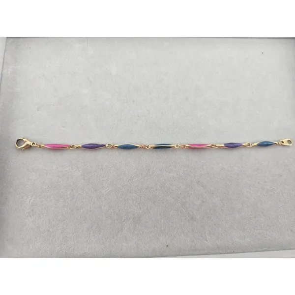 Unbranded Bracelet Womens 6.5 Enamel Marquise Link Gold Pink Purple Blue EUC - Image 2