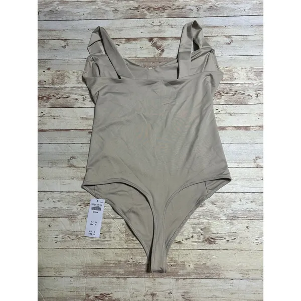 Abercrombie Fitch Soft A&F Collection Ruched Body Suit Medium Beige Neutral NWT - Image 2