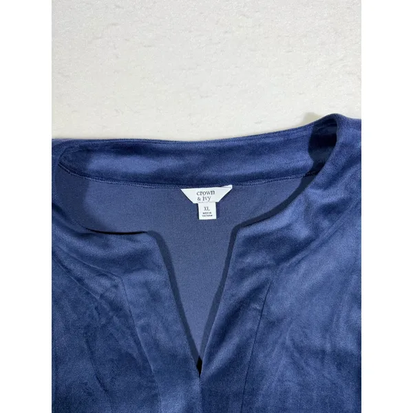 Crown Ivy Womens Velvet V Neck Flutter Sleeve Top Navy Blue XL - Image 3