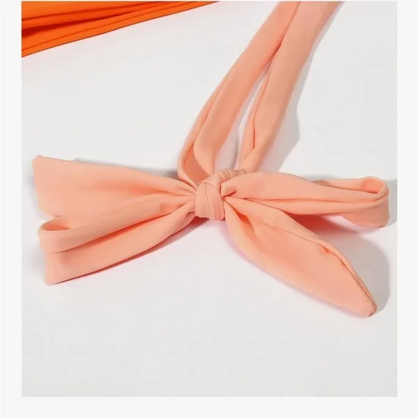 Orange and pink One-Shoulder Bikini Set side tie high waisted bikini - Image 6