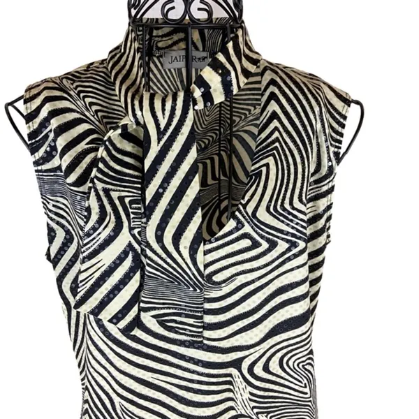 Vintage Y2K Jaipur Zebra Print Top Sparkle Sleeveless Mobwife Animal Print Large - Image 5