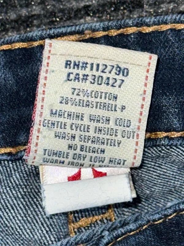 RARE Vintage True Religion Low Rise Twisted Flare Jeans Sz 26 x 33 Dark Wash Y2K - Image 9