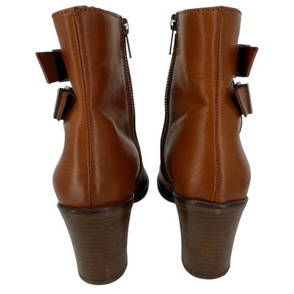 J. Crew Women's Leather Ankle Boots‎ Brown Buckle Block Heel Side Zip Size 7.5 - Image 9