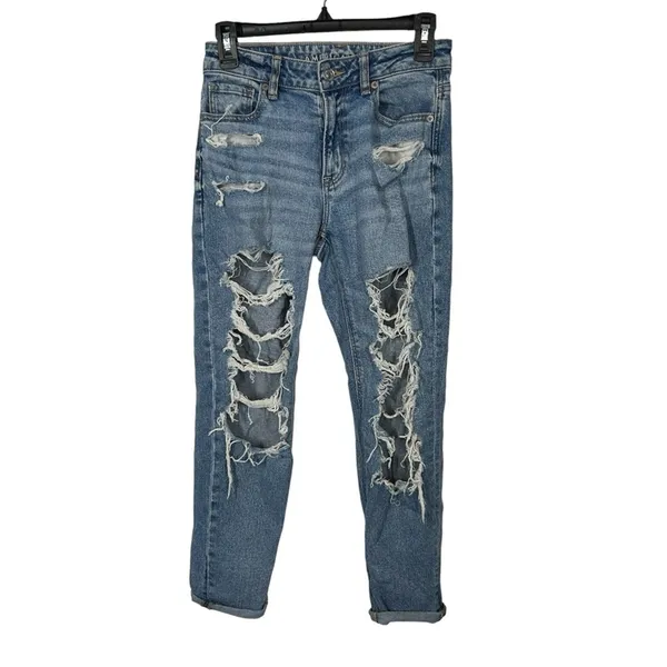 American Eagle Distressed Mom Jeans Size 0 | Ripped Straight Leg | 90s Y2K - Image 2