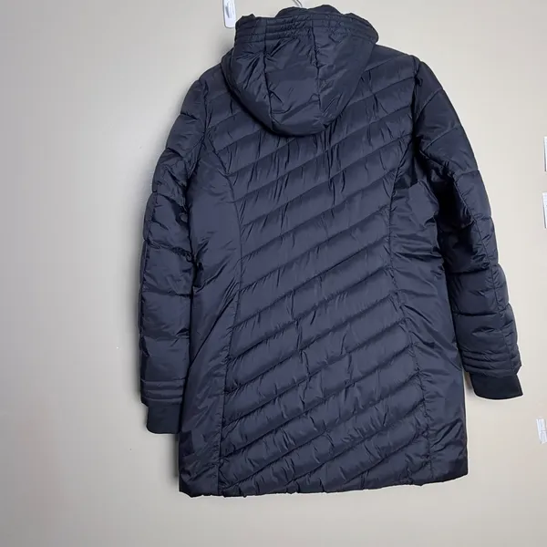 Spyder Puffer Jacket Women's Winter Long Hooded Full Zip Quilted Large Black - Image 2
