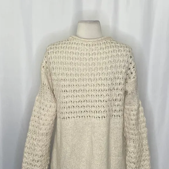 FREE PEOPLE Crashing Waves Scoop Neck Sweater Solid Cream Pullover Knit Small - Image 9