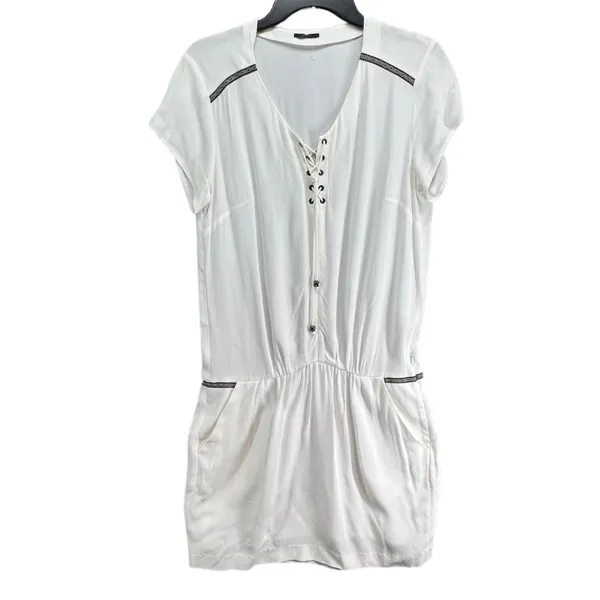 REVOLVE IKKS Dress US 6 EU 38 White Viscose Lace Up Pockets Sporty Casual Chic‎ - Image 2
