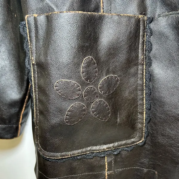 American Vintage Y2K 90s Faux Leather Brown Pleather Jacket Boho Hippie Flower Lace Distressed - Image 5