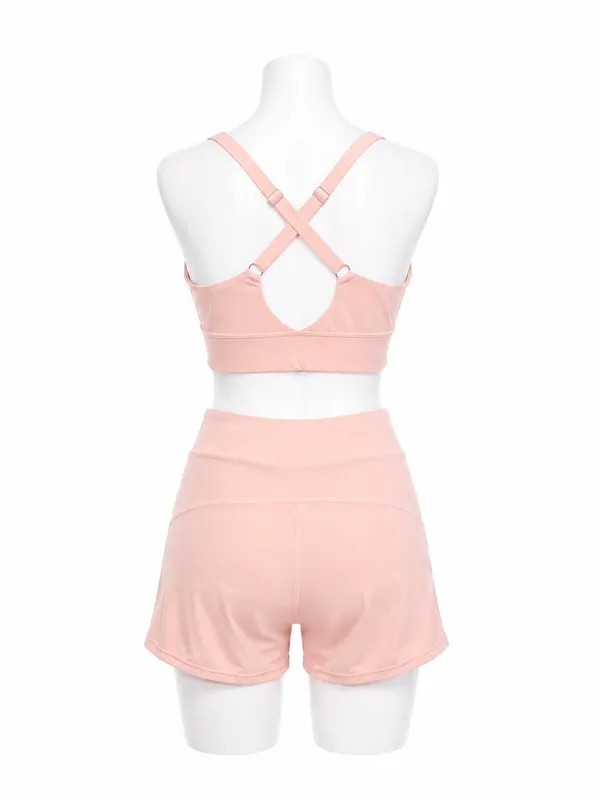 Pink Sporty Crop Top & High-Waist Shorts Set- swimsuit and activewear - Image 4