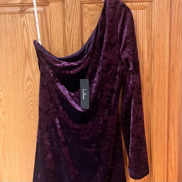 Lulus Muse Moment Crushed Velvet One-Shoulder Mini‎ Dress Purple Size XL - Image 10