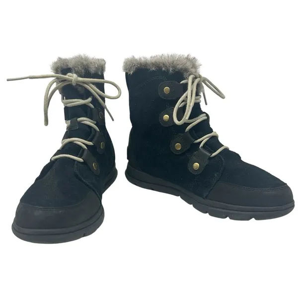 Sorel Explorer Joan Suede Boots Lace-Up Waterproof Weather‎ Black Size US 9.5 - Image 4