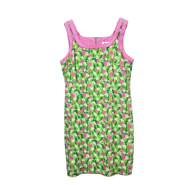 Lilly Pulitzer Pink Green Floral Sleeveless Cotton Dress Size 8 Vintage - Image 2