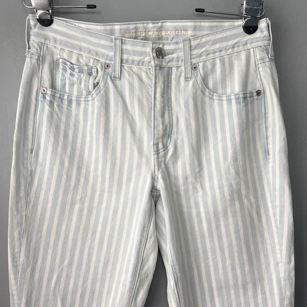 American Eagle Outfitters Tomgirl Jeans Size 6 X Long Blue White Striped Denim - Image 4