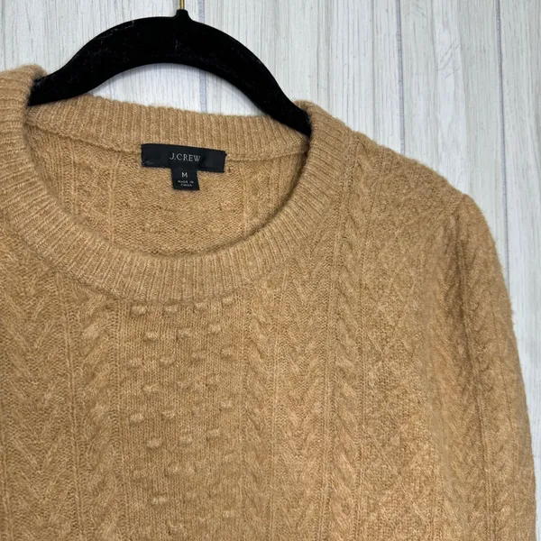 J. Crew Stretch Wool Cable Knit Crewneck Sweater Camel size M Medium BB408 - Image 9