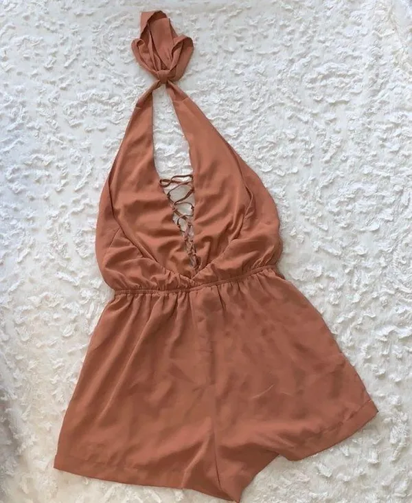 Tie Romper Tan Size M - Image 2
