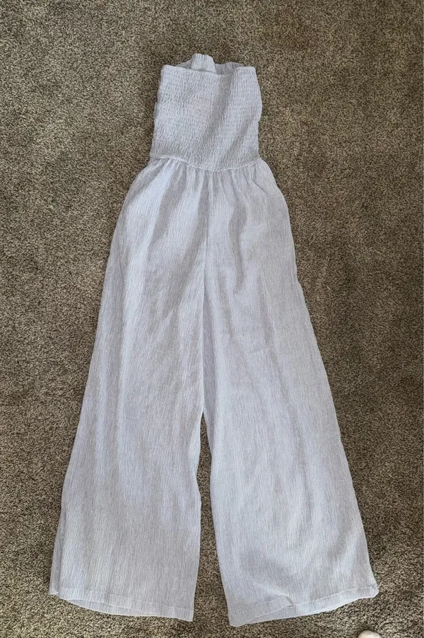 CIDER Drape Neck Smocked Strapless Wide Leg Jumpsuit - Image 3