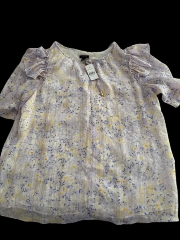 NWT Ann Taylor Size Medium Floral Flutter Sleeve Subtle Metallic Blouse NEW - Image 5