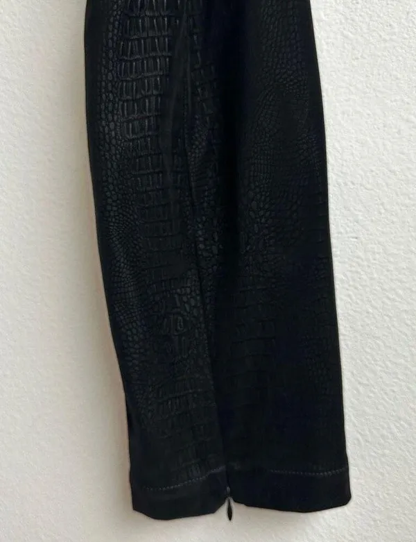 NWT Good American Black Croc Executive Pants Size 2 Flare Leg Slit Zipper XS - Image 5
