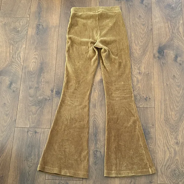 Aerie Groove on Velour High Waisted Flare Pants Ribbed Velvet Small Brown Retro - Image 4